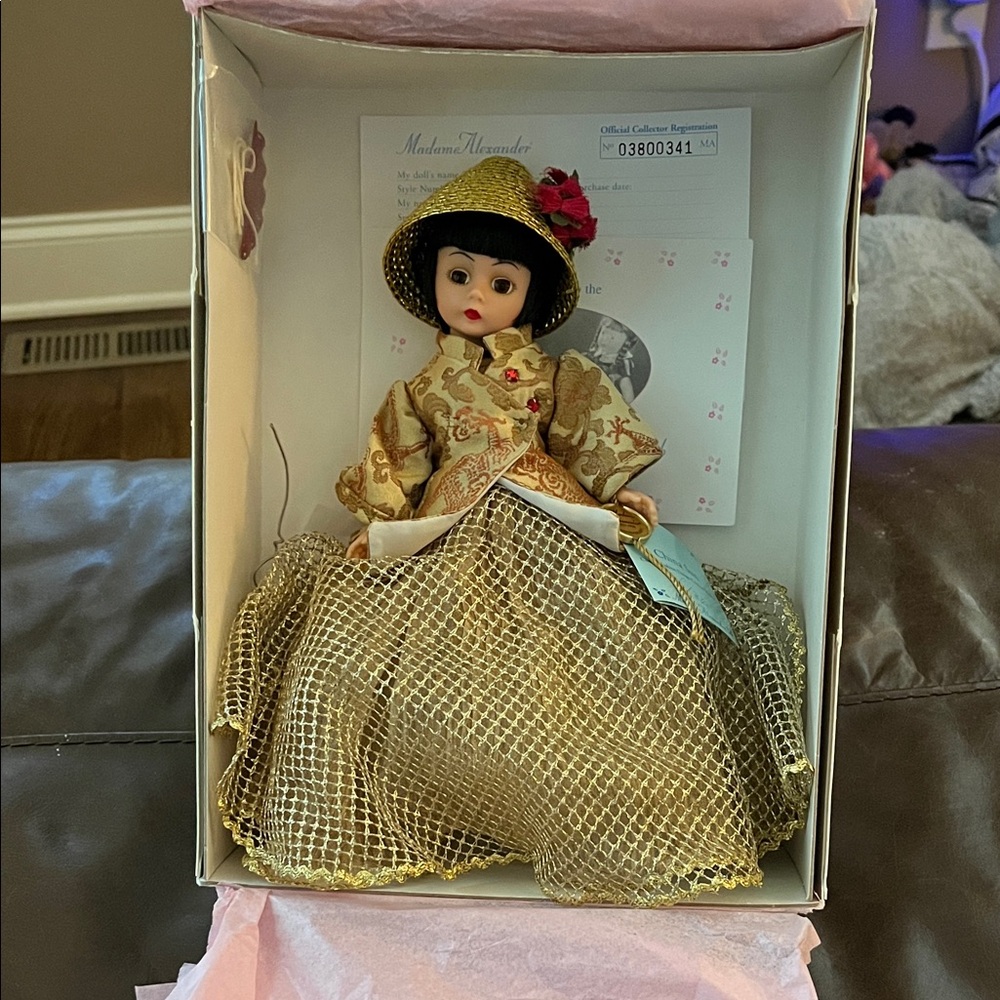 Vintage Madame Alexander China Sun Doll with Gold and Cream Details •1998•